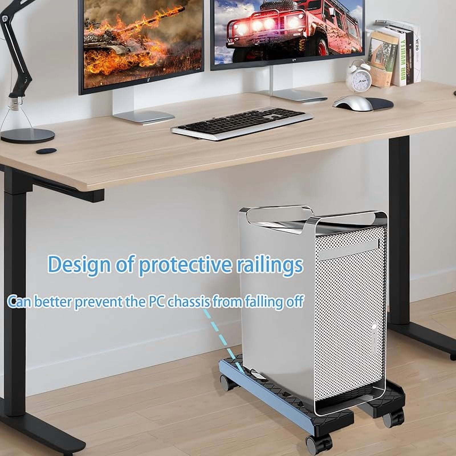 Adjustable Mobile CPU Stand, Ventilated Computer Tower Stand with 4 Caster Wheels Fits Most PC Tower, Under Desk CPU Holder PC Floor Cart Computer Riser for Gamers and Students (Black)