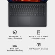 Dell 15 Laptop DC15255 - 15.6-inch FHD Touchscreen, AMD Ryzen 5-7530U, 8GB RAM, 512GB SSD, Black