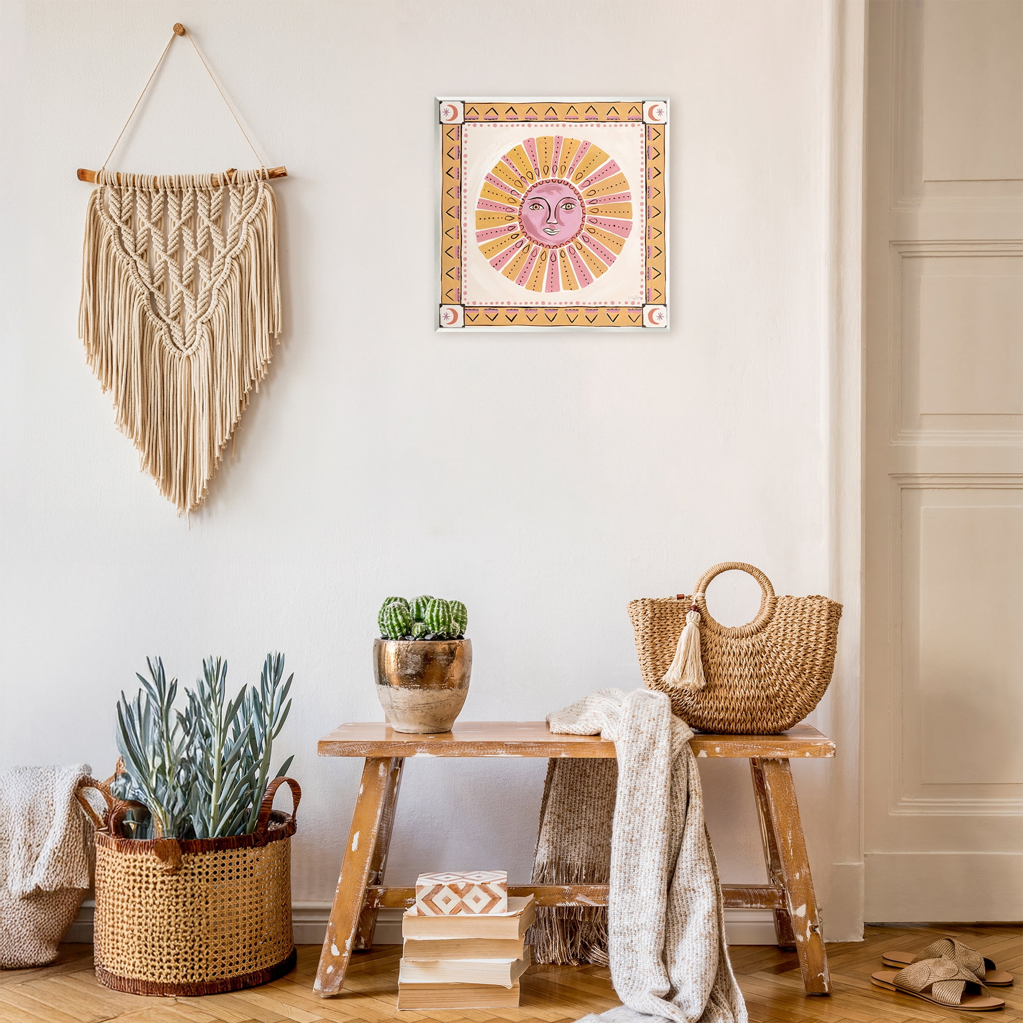 Stupell Industries Pink Sun Face with Geometric Border Wall Plaque Art, design by Two If By Sea Studios