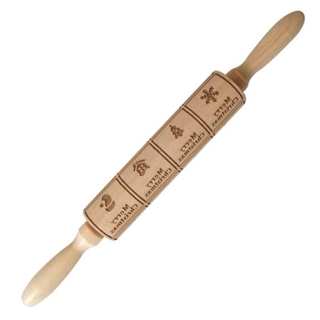 

1PC Embossed Rolling Pin Wooden Rolling Stick Household Dough Roller Kitchen Supplies (Hat Snowflake House Tree)