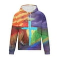 thumbnail image 3 of Mens Plus Size Cross Print Hoodie Religious Christian Hooded Tops Vintage Funky Sweatshirts Fall Winter Outfit, 3 of 4