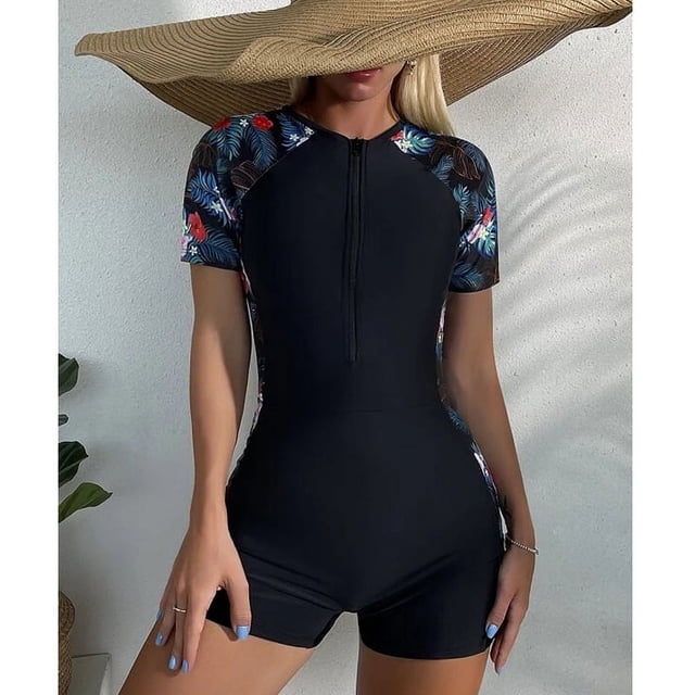 Traje de baño de color sólido con estampado de costuras, manga larga, traje de baño de ángulo plano, traje de baño de mujer conservador