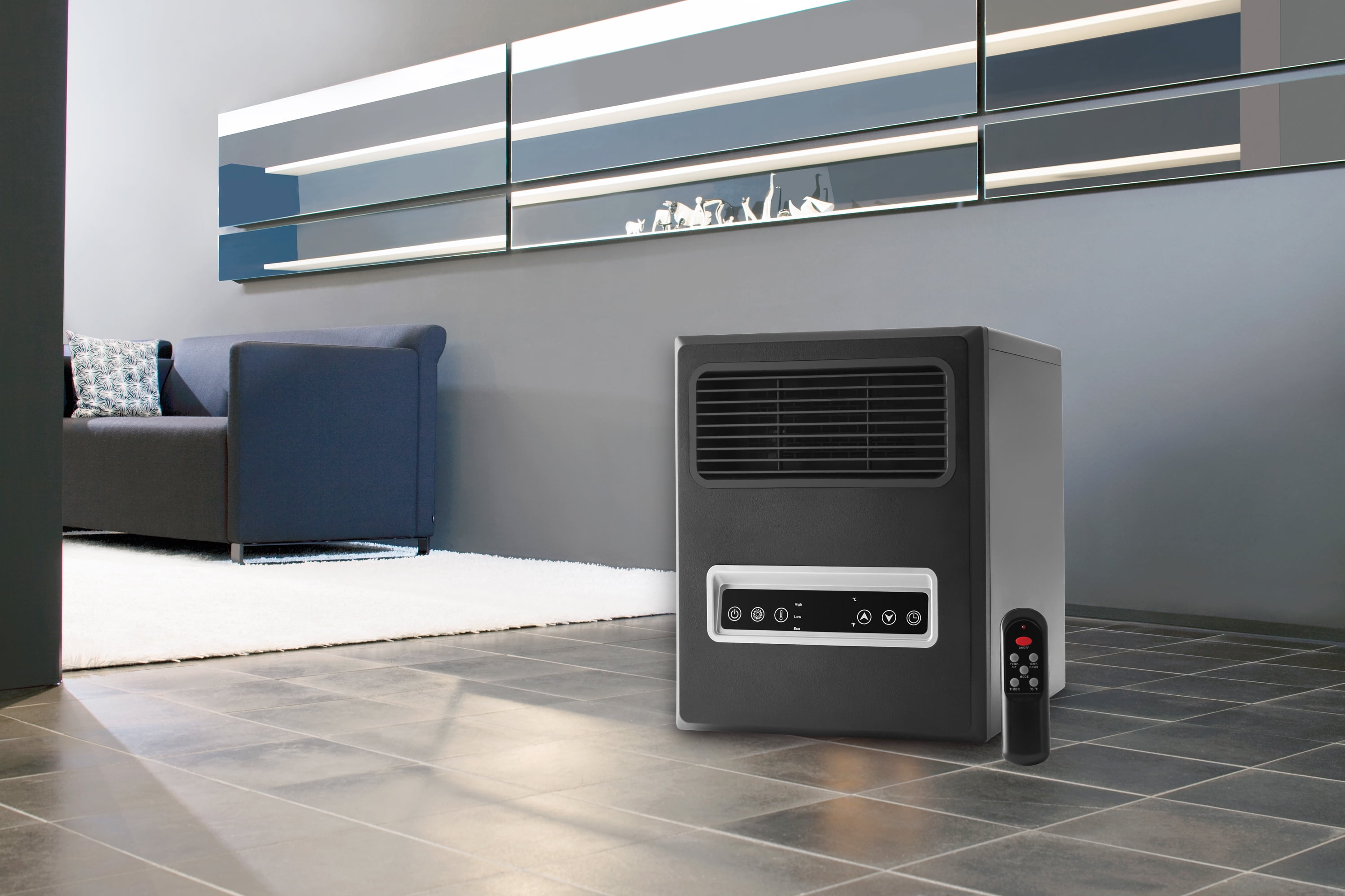 Mainstays Infrared Cabinet Heater Black 1500W Electric 3 Speed with Remote Control Space Heater