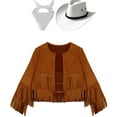 thumbnail image 7 of iiniim Girls Cowboy Cowgirl Halloween Costume Wild Western Sheriff Tassels Fringe Coat with Bandana Hat Outfits Brown&White 10, 7 of 7