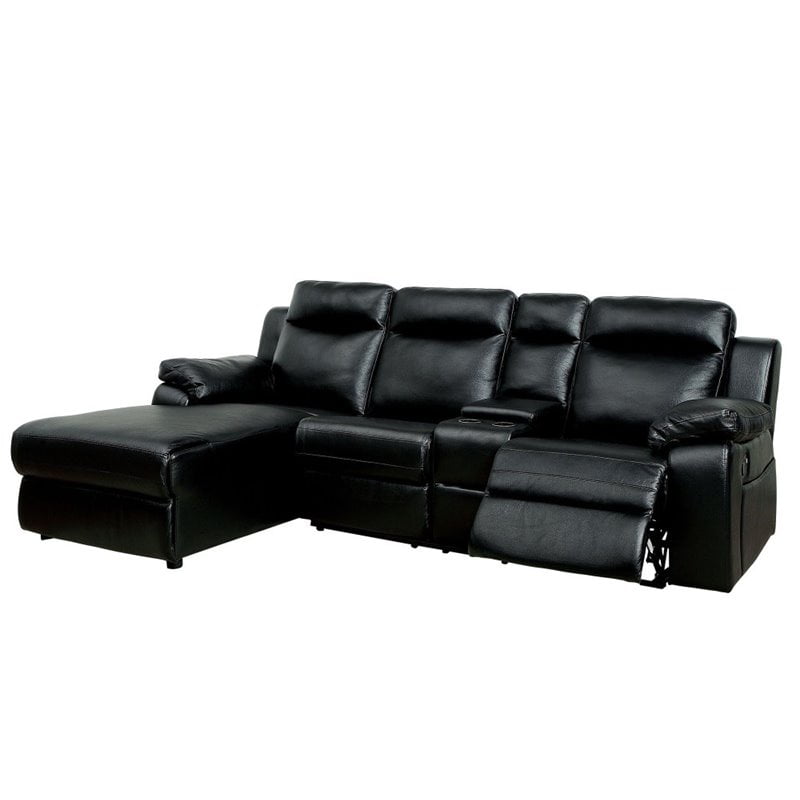 Furniture Of America Baski Faux Leather, Black Leather Sectional Recliner