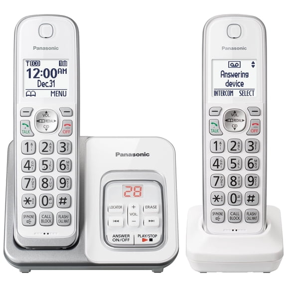 Restored Panasonic KX-TG3812W Cordless Phone, Call Block & Answering Machine, 2 Handsets (Refurbished)