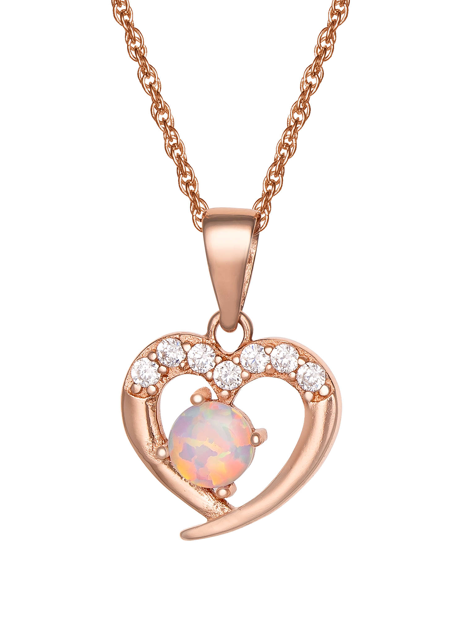 Brilliance Fine Jewelry Adult Women's Sterling Silver Cubic Zirconia and Created Opal Cross Pendant, 18" Chain