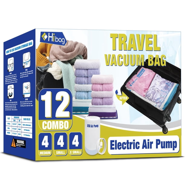 Bolsas de viaje para aspiradora con bomba eléctrica HIBAG Combo, paquete de 12