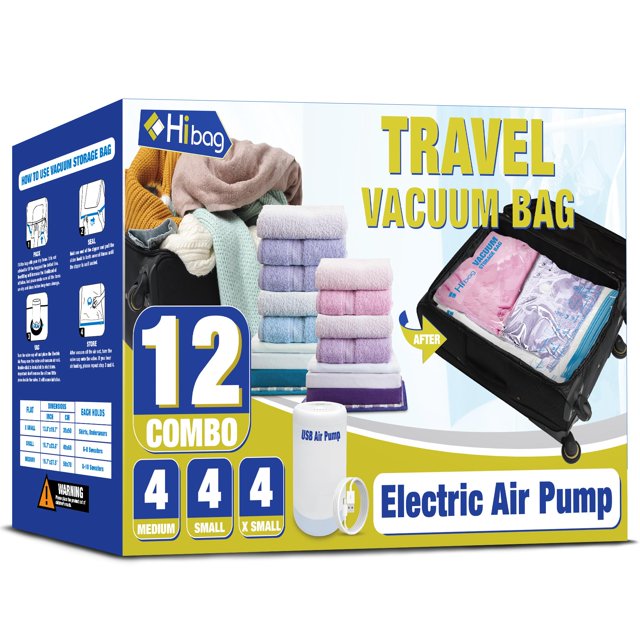Bolsas de viaje para aspiradora con bomba eléctrica HIBAG Combo, paquete de 12