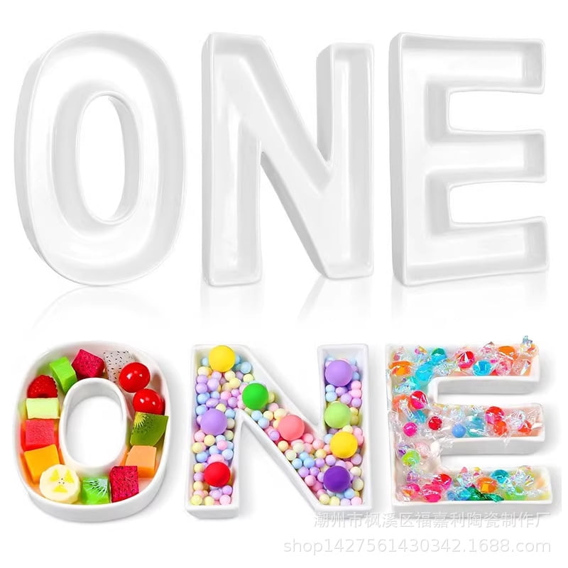 White Ceramic Letter‑Shaped "BABY" Trays, Alphabet Snack Plates for Baby Shower Party Decor & Food Serving