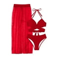 thumbnail image 1 of Aayomet Ensembles de Bikini String pour Femmes Jupe en Maille Maillot de Bain Trois Pièces Fendu (Rouge, G), 1 of 3