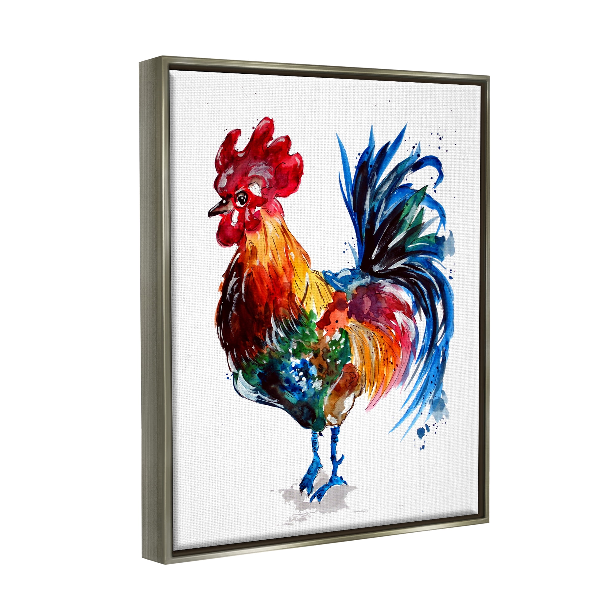Stupell Industries Rooster with Modern Splash Animals & Insects Painting Gray Floater Framed Art Print Wall Art, 25 x 31