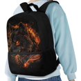 thumbnail image 4 of Uourmeti Durable Zippered 17 Inch Backpack for Travel Outdoor, Lightweight Smooth Zipper Daypack, Flame Wolf Design, 4 of 6
