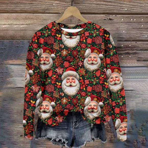 LSLJS Women's Casual Long Sleeve Sweatshirt Crewneck Vacation Christmas Printing Cute Loose Tops
