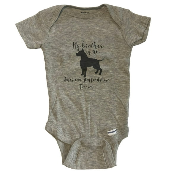 My Brother Is An American Staffordshire Terrier cute Dog Baby Bodysuit - AmStaff One Piece Baby Bodysuit - Grey