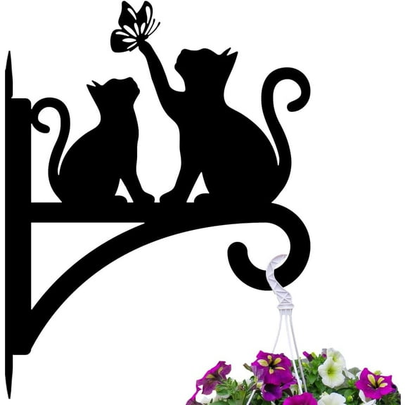 Iron Plant Hangers Hooks for Outdoor Indoor Hanging Plants Fern Pots Lantern Bird Feeder Wind Chimes 12”x14” Cat Weather Resistant Metal Wall Brackets Holder for Porch Garden Home(Cat) colorful