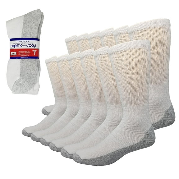 Debra Weitzner Diabetic Socks for Men and Women Loose Fit Non-Binding Cushion Socks Sole 10-13 White/Grey6 Pairs