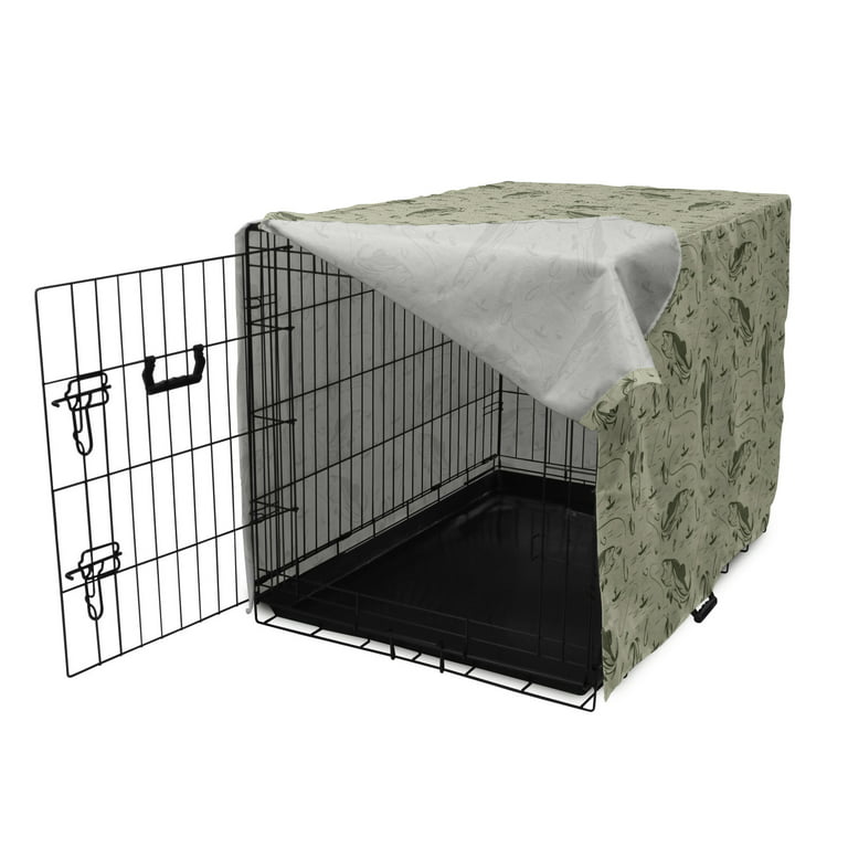 Fishing Dog Crate Cover, Hobby Concept Pattern with Fisherman On Boat Catching Trouts with Rot and Hook, Easy to Use Pet Kennel Cover Small Dogs
