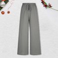 thumbnail image 2 of Arlun Womens Wide Leg Flowy Drawstring Palazzo Linen Pants Summer Beach Casual Elastic High Waisted Loose Trousers Soft Lightweight Breathable Leisure Pant Grey XXL, 2 of 5