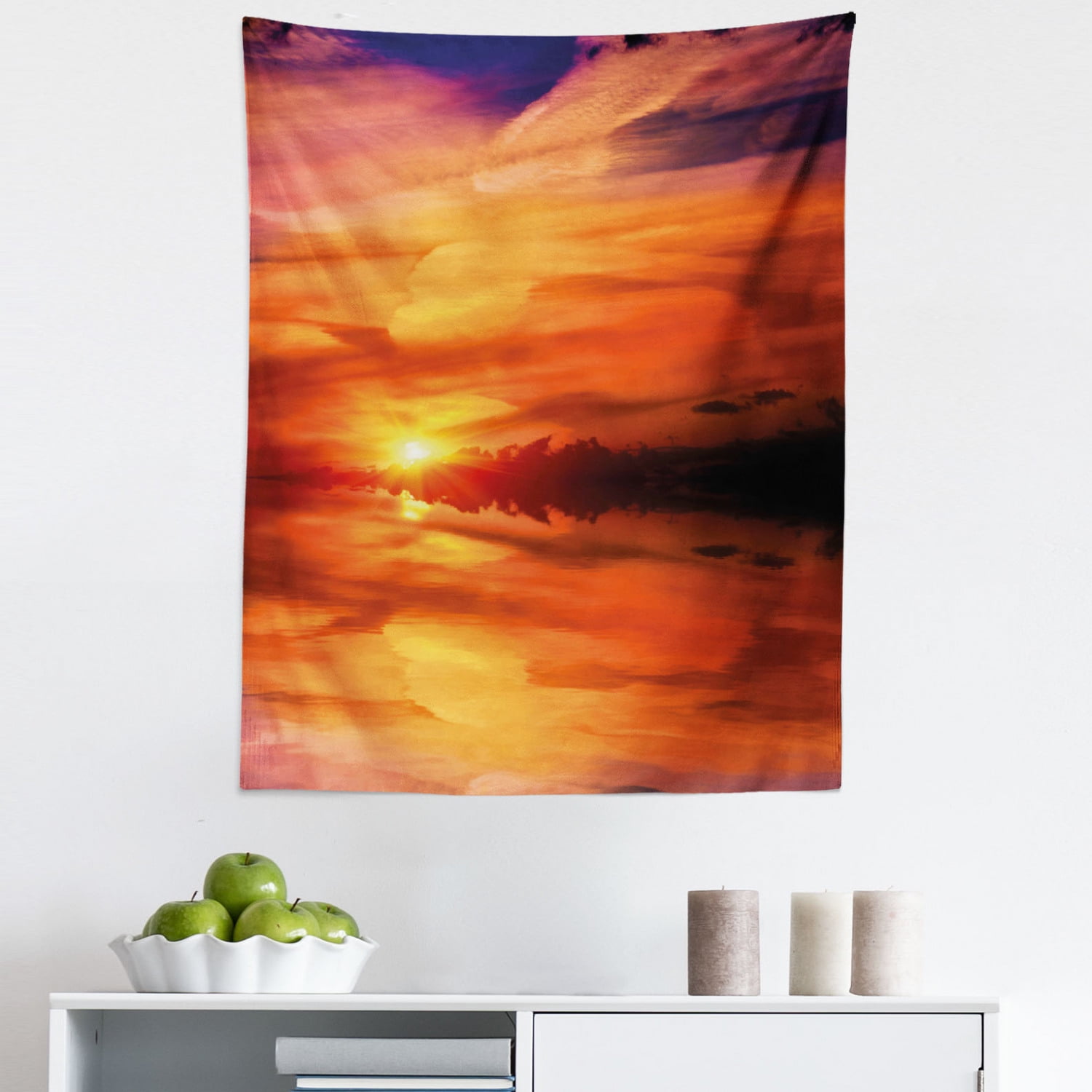 Nature Tapestry, Dramatic Sunset Sky Clouds on Lake Horizon Twilight