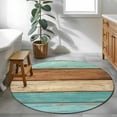 thumbnail image 3 of Small Round Rug 3Ft Washable Non-Slip, Farmhouse Aqua Brown Circle Area Rugs for Living Room Bedroom, Vintage Wooden Striped Indoor Floor Mats Carpet Runner for Home Decor, 3 of 8