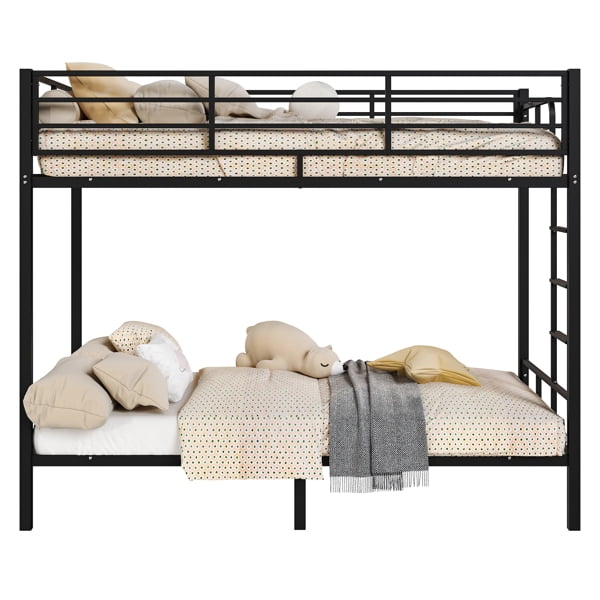 Black Twin Bunk Bed Square Tube High Guardrail Side Ladder Opening Iron Bed