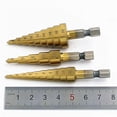 thumbnail image 3 of Meichoon HSS Step Drill Bit Set 3 Pcs 3-12mm/4-12mm/4-20mm, Titanium Coated Drilling Tool Multi-Functional Hex Shank DC06, 3 of 3