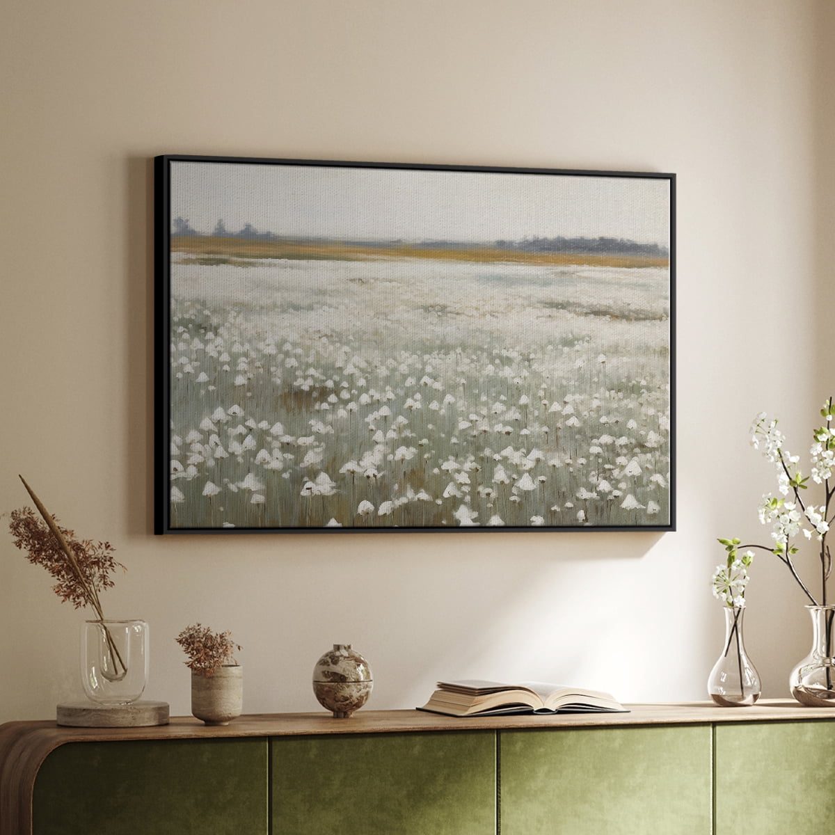 Vintage Landscape-XV By Wexford Home Framed in Black Wood Gallery Wrapped Canvas 25 in. x 37 in.