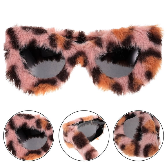 OULII 2Pcs Cute Leopard Print Plush Sunglasses Furry Trendy Party Accessory