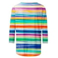 thumbnail image 5 of Dazajoo Plus Size Striped Tops for Women Summer Dressy Casual 3/4 Sleeve Round Neck Shirts 2024 Women's Fashion Loose Fit Colorful Color Block Stripes Blouses,Blue,L, 5 of 5