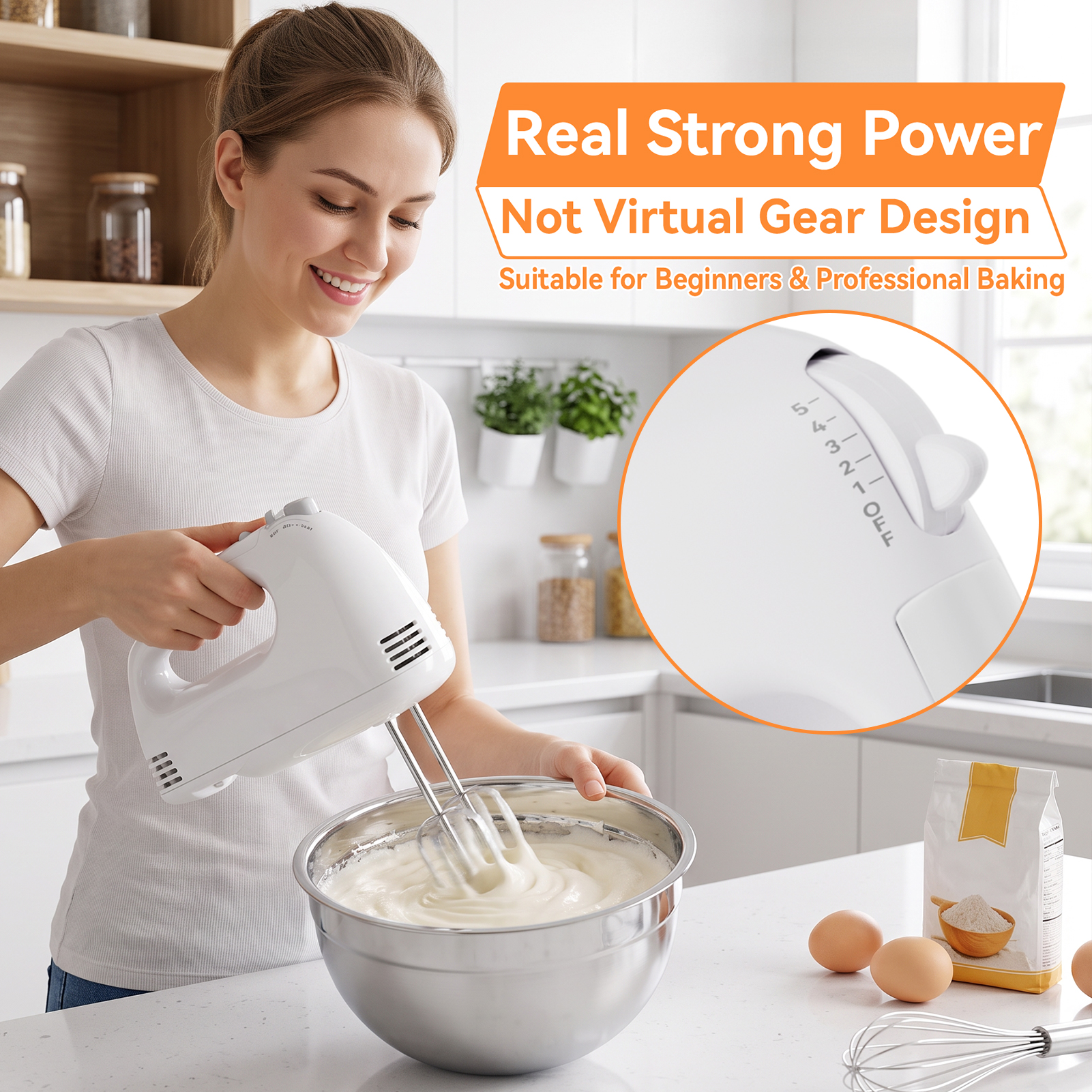 Kosbon 5-Speed Electric Hand Mixer with Stainless Steel Bowls photo 3