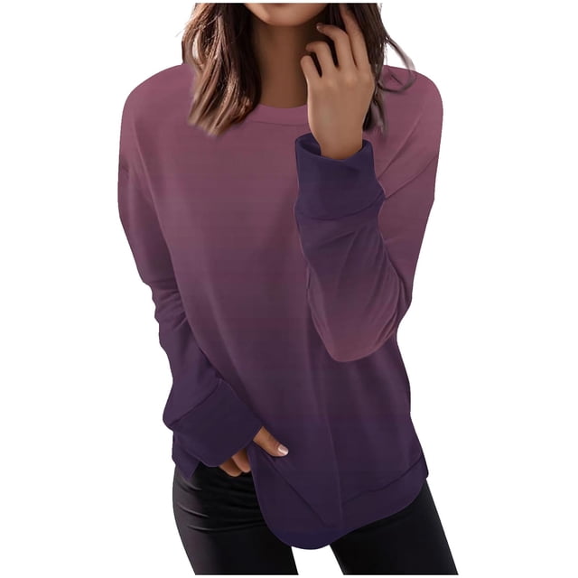 Gradient Sweatshirt for Womens Loose Fit Ultra Soft Textured Pullover Sweater Blouses Athletic Stretch Long Sleeve Tops Light Warm Spring Outfits 2025 Pullover Fall Winter Clothes