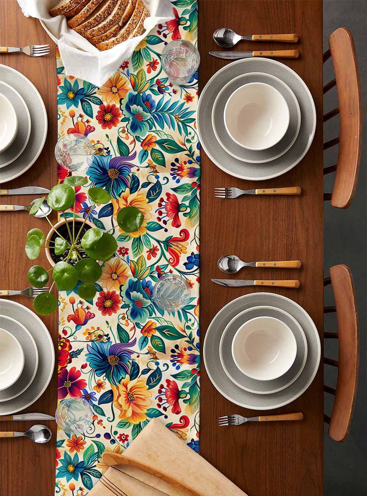 Ldtrchee Vintage Botanical Table Runner 72 Inches, Spring Floral Summer Vintage Bed Runner Dresser Scarves Tabletop for Indoor Outdoor Parties/Ceremony/Banquet, 16" x 72"