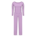 thumbnail image 4 of QATAINLAV 2 Piece Lounge Sets for Women Long Sleeve Wide Leg Tracksuits Solid Causal Loungewear Matching Set Fall Outfits, Purple, XXL, Spring Savings, 4 of 10