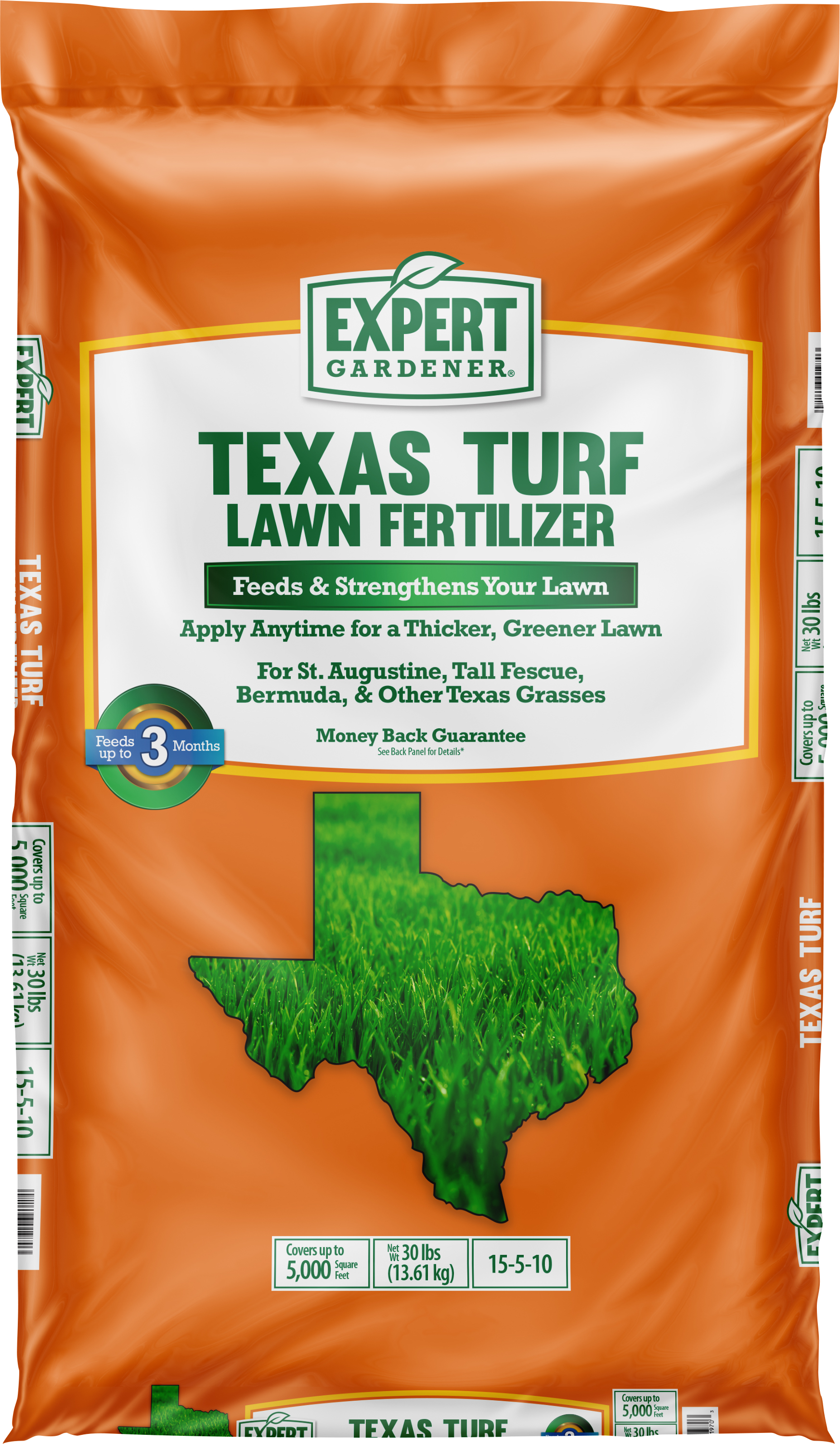 Expert Gardener Texas Turf Lawn Fertilizer 15510, 30 Pounds Covers up