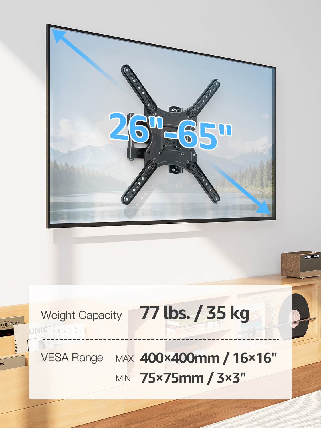 Mount Pro Full Motion TV Wall Mount, 26-65 Inch, 77 lbs photo 5