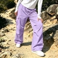 thumbnail image 7 of Hueook Pants for Women Drawstring Waist Cargo Pants Loose Fit Casual Trousers with Pockets Fall Purple M, 7 of 7
