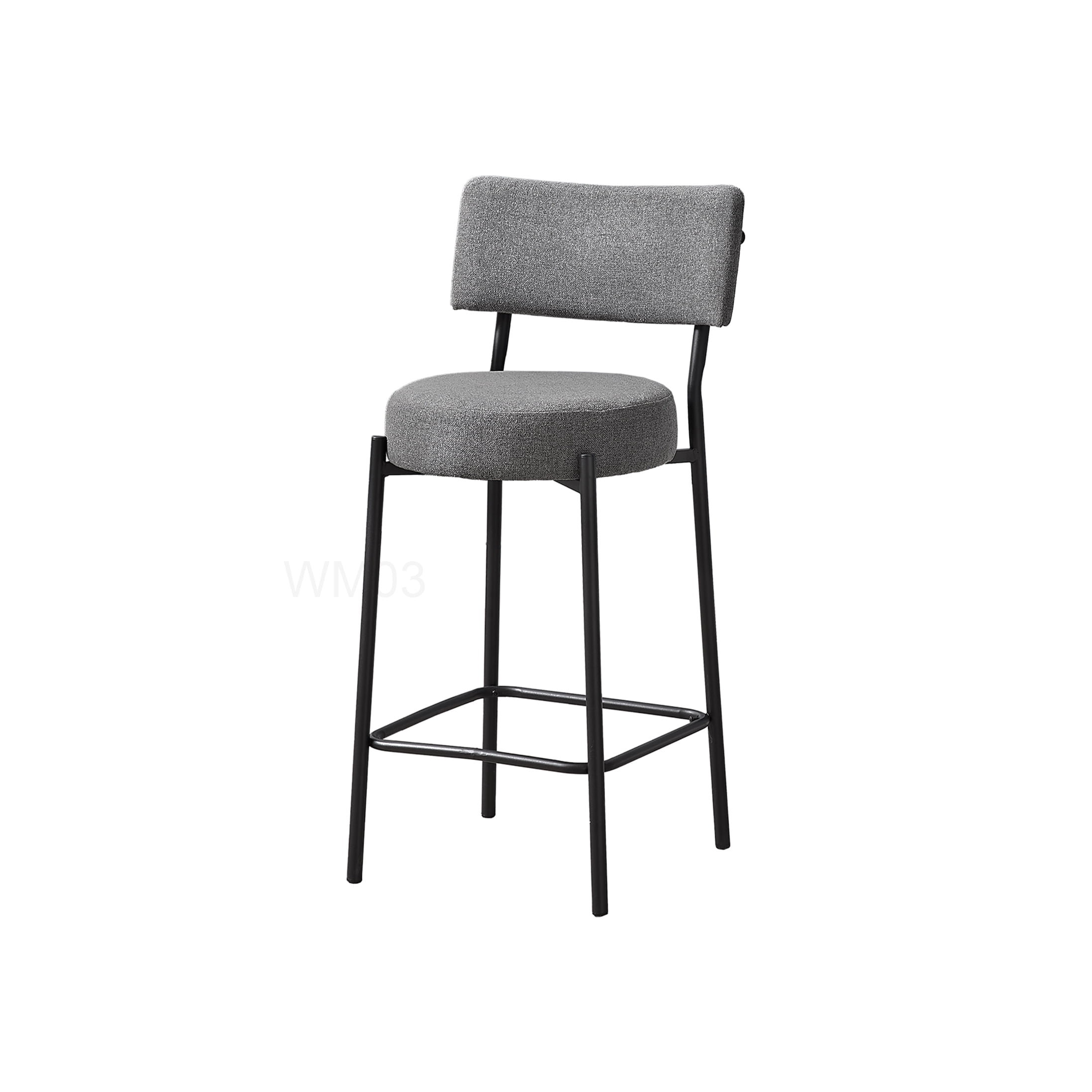 Set of 2 Grey Fabric Bar Stools with Black Metal Legs for Counter Height