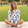 thumbnail image 6 of Womens Polka Dot 2 Piece Outfits Casual Oversized Long Sleeve Sweatshirts Shorts Set Tracksuits Sweatsuits S, 6 of 7