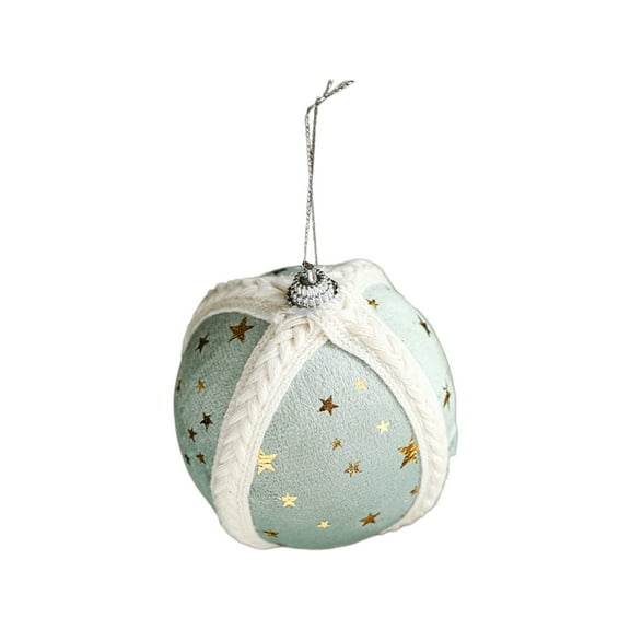 Blue 8Cm Star Print Fabric Christmas Ball, Foam Ornament With Lanyard