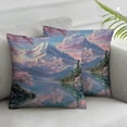 thumbnail image 3 of Ullo0ord Spring Pillow Covers Lake Mountain Cherry Blossom Realistic Watercolors Modern Sky Cloud Pink Decorative Soft Bedroom Dorm Sofa Outdoor Lumbar Pillow 18x18in, 3 of 7
