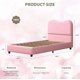 thumbnail image 2 of Tamaño individual marco cama niños con velvet forrado cabecero-cute low profile cama plataforma girls y boys. no necesita colchón base strong madera slats noise free fácil montaje (rosa), 2 of 6