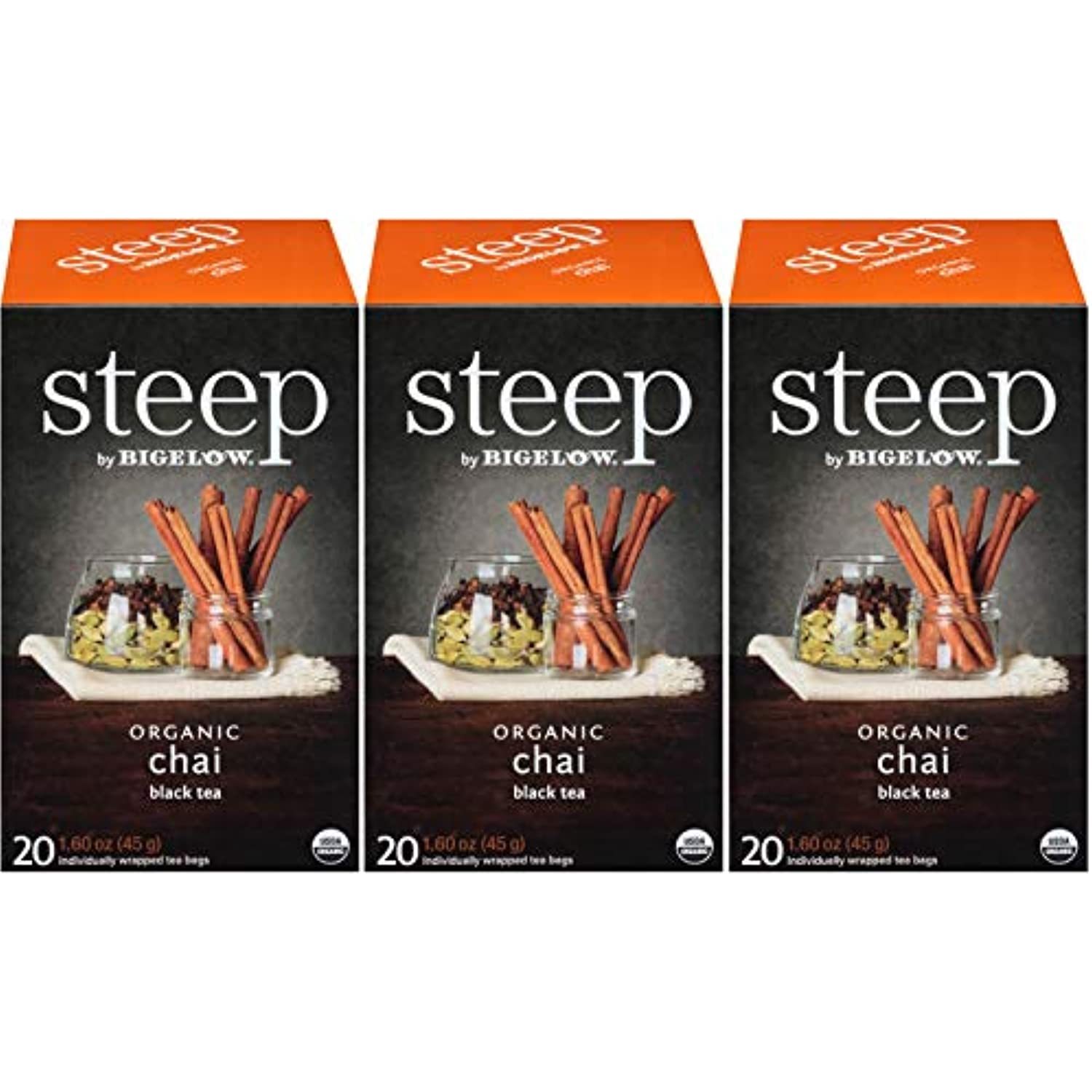 Steep Organic Chai Black Tea 20 Count Box (Pack Of 3), Certified Organic, GlutenFree, Kosher