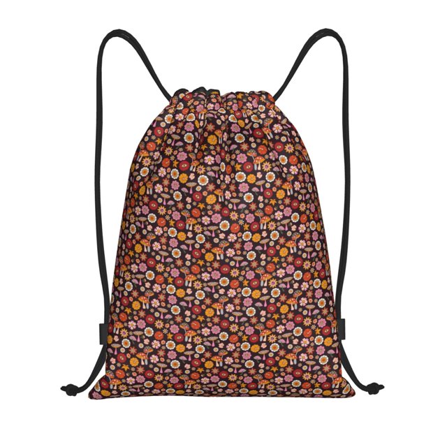 Fotbe 70s Groovy Hippie Retro Bolsa Mochila con Cordón Estampada, Bolsa de Gimnasio Deportiva, Bolsa Cinch, Bolsa con Cordón para Hombres y Mujeres-Small
