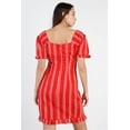 thumbnail image 3 of Red Stripe Lace Up Front Detail Ruffle Trim Balloon Sleeve Dress Red ' M, 3 of 4