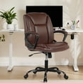 thumbnail image 2 of Mid Back Leather Office Chair Ergonomic Desk Chair Adjustable  Computer Chair  Swivel Task Chair with Padded Armrests, Brown, 2 of 9