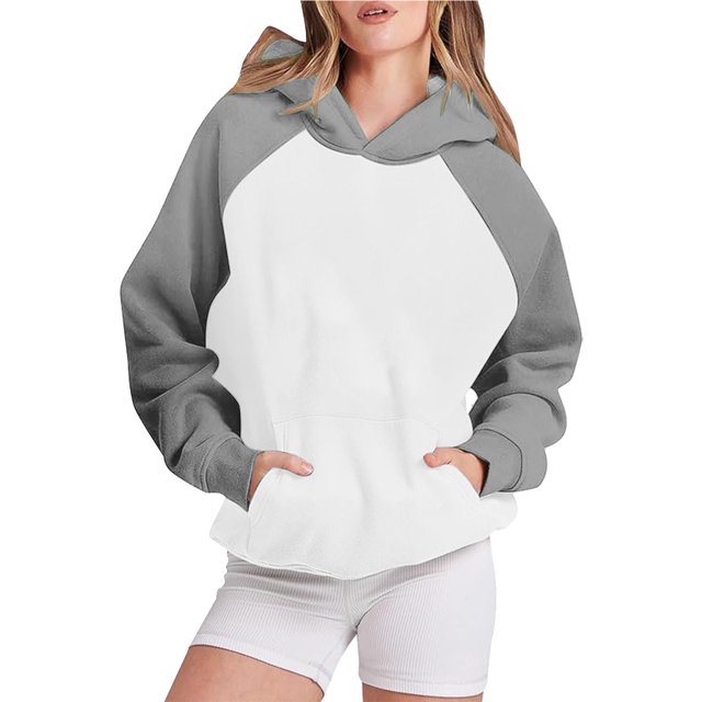 Bowake Women's Fall Winter Hooded Sweatshirt Casual Color Block Oversized Tops Long Sleeve Pullover Hoodies