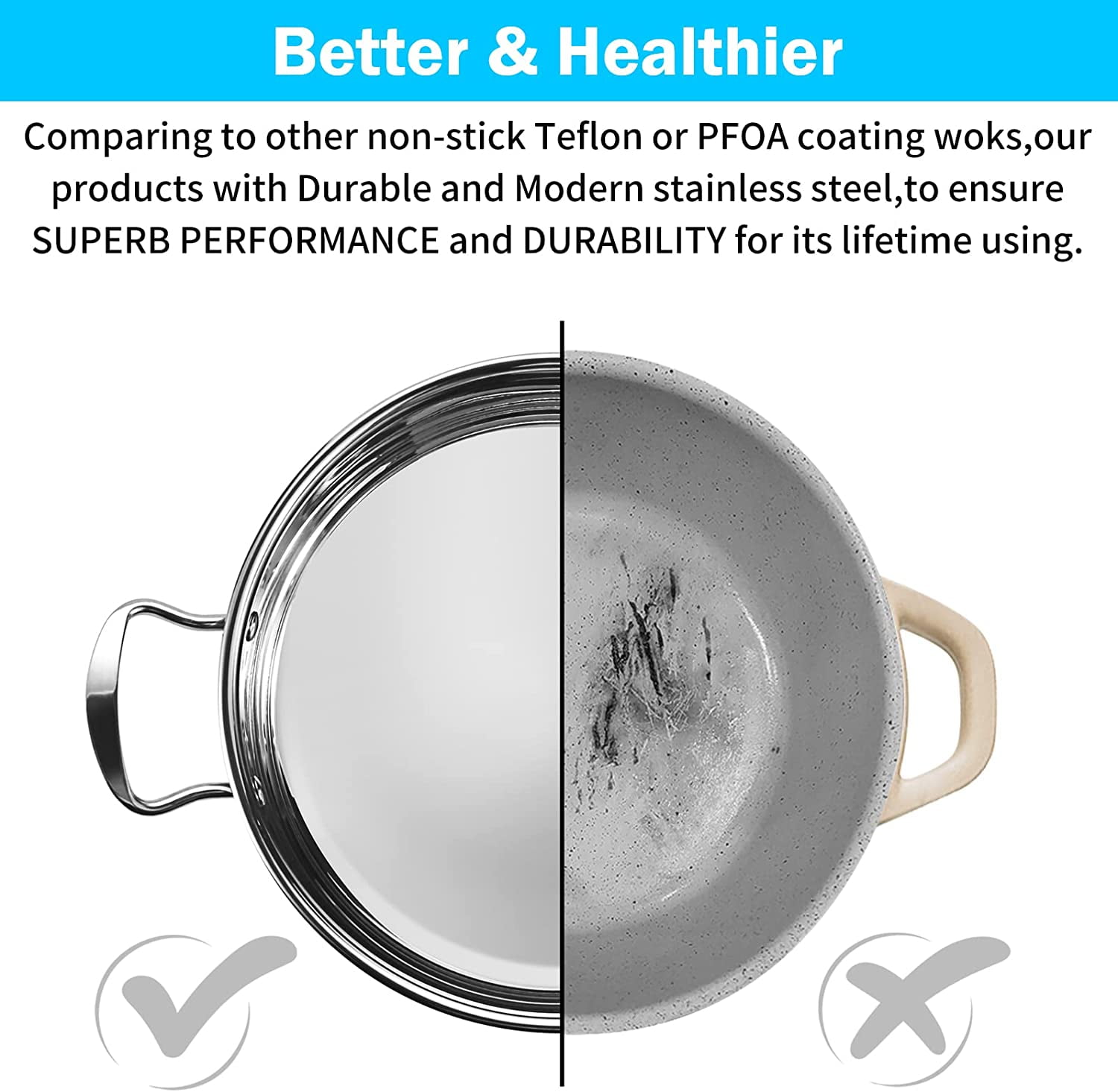 Stainless Steel Pots and Pans Set, 7-Piece Kitchen Cookware with Glass Lids, Stay-Cool Handles, Oven Safe for Induction Electric Gas, Dishwasher Safe Silver