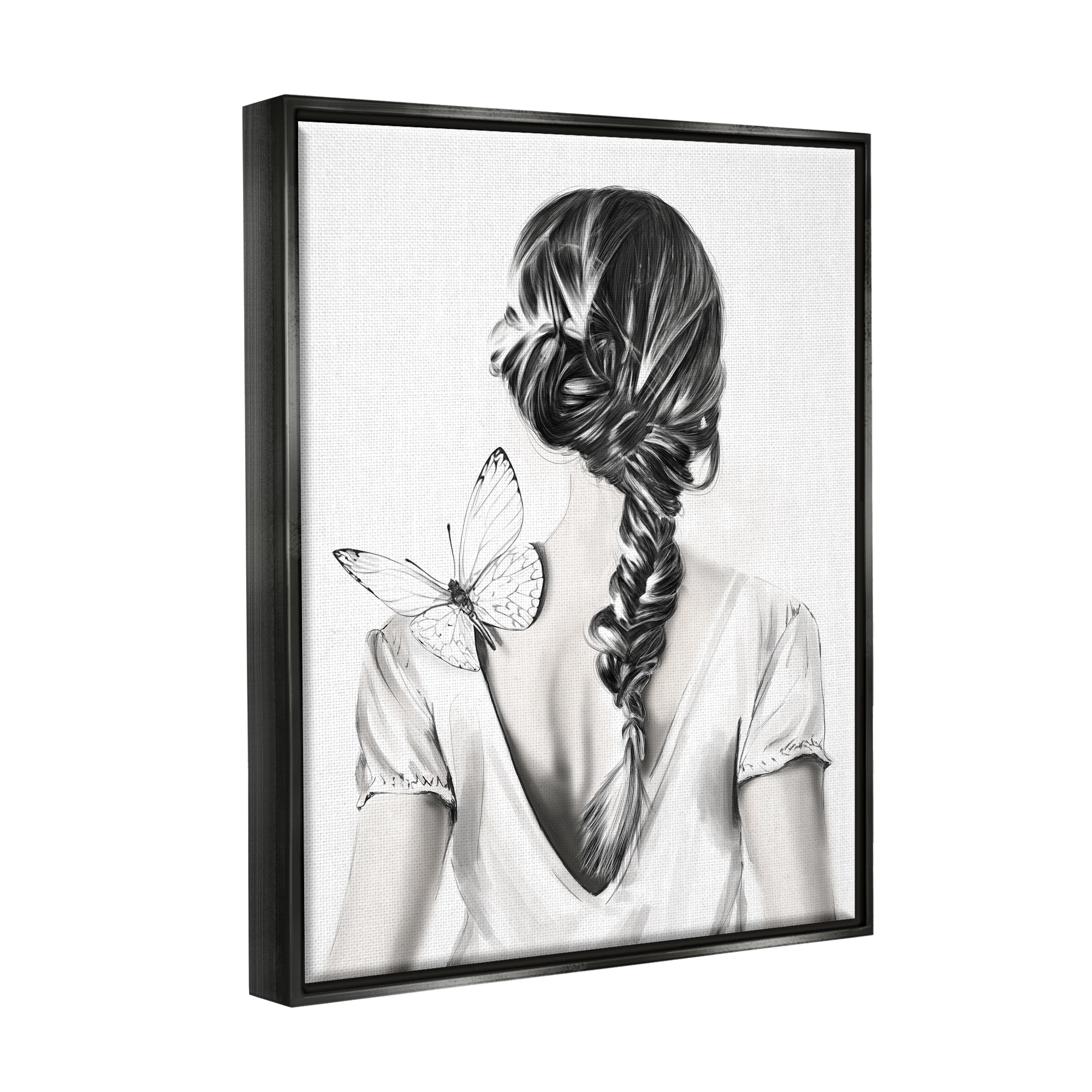 Stupell Industries Butterfly on Girl's Back Animals & Insects Painting Black Floater Framed Art Print Wall Art, 17 x 21