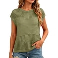thumbnail image 5 of Favoffer Women's Hollow Out Knitted Sweater Round Neck Short Sleeve Mesh Hole Breathable Pullover Loose Casual Daily Summer Top, 5 of 5